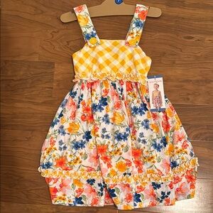 Gingham and floral jersey dress